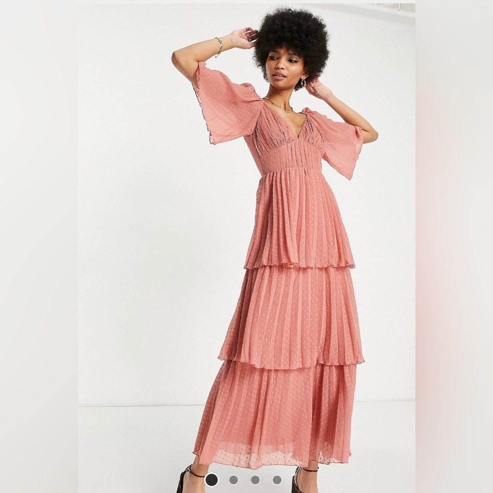 ASOS design TALL pleated textured midi dress with tiered skirt
